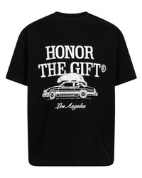 schwarzes bedrucktes T-Shirt mit einem Rundhalsausschnitt von HONOR THE GIFT