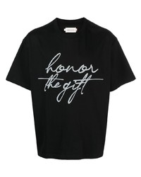 schwarzes bedrucktes T-Shirt mit einem Rundhalsausschnitt von HONOR THE GIFT