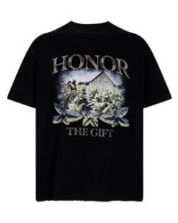 schwarzes bedrucktes T-Shirt mit einem Rundhalsausschnitt von HONOR THE GIFT