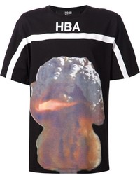 schwarzes bedrucktes T-Shirt mit einem Rundhalsausschnitt von Hood by Air