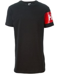 schwarzes bedrucktes T-Shirt mit einem Rundhalsausschnitt von Hood by Air