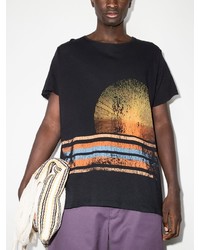 schwarzes bedrucktes T-Shirt mit einem Rundhalsausschnitt von Greg Lauren