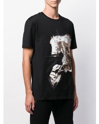 schwarzes bedrucktes T-Shirt mit einem Rundhalsausschnitt von Roberto Cavalli