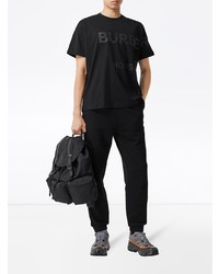 schwarzes bedrucktes T-Shirt mit einem Rundhalsausschnitt von Burberry