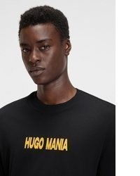 schwarzes bedrucktes T-Shirt mit einem Rundhalsausschnitt von HUGO Blue