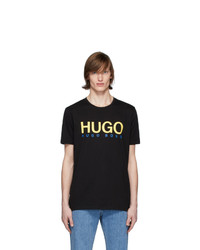 schwarzes bedrucktes T-Shirt mit einem Rundhalsausschnitt von Hugo