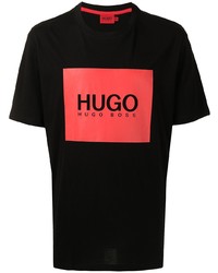 schwarzes bedrucktes T-Shirt mit einem Rundhalsausschnitt von Hugo