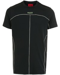 schwarzes bedrucktes T-Shirt mit einem Rundhalsausschnitt von Hugo