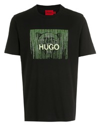 schwarzes bedrucktes T-Shirt mit einem Rundhalsausschnitt von Hugo