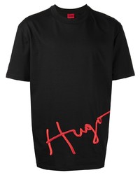 schwarzes bedrucktes T-Shirt mit einem Rundhalsausschnitt von Hugo