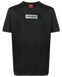 schwarzes bedrucktes T-Shirt mit einem Rundhalsausschnitt von Hugo