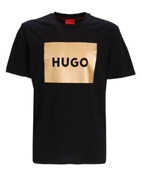 schwarzes bedrucktes T-Shirt mit einem Rundhalsausschnitt von Hugo