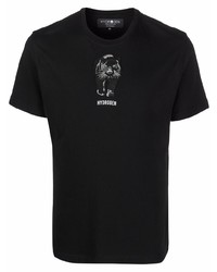 schwarzes bedrucktes T-Shirt mit einem Rundhalsausschnitt von Hydrogen