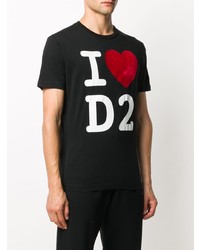 schwarzes bedrucktes T-Shirt mit einem Rundhalsausschnitt von DSQUARED2