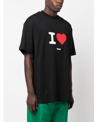 schwarzes bedrucktes T-Shirt mit einem Rundhalsausschnitt von MSGM