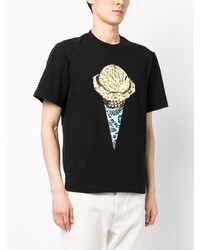 schwarzes bedrucktes T-Shirt mit einem Rundhalsausschnitt von Icecream