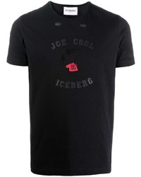 schwarzes bedrucktes T-Shirt mit einem Rundhalsausschnitt von Iceberg