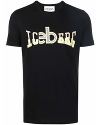 schwarzes bedrucktes T-Shirt mit einem Rundhalsausschnitt von Iceberg