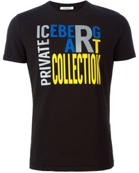 schwarzes bedrucktes T-Shirt mit einem Rundhalsausschnitt von Iceberg