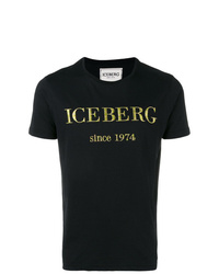 schwarzes bedrucktes T-Shirt mit einem Rundhalsausschnitt von Iceberg