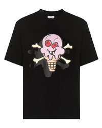 schwarzes bedrucktes T-Shirt mit einem Rundhalsausschnitt von Icecream