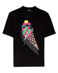 schwarzes bedrucktes T-Shirt mit einem Rundhalsausschnitt von Icecream