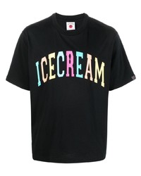 schwarzes bedrucktes T-Shirt mit einem Rundhalsausschnitt von Icecream