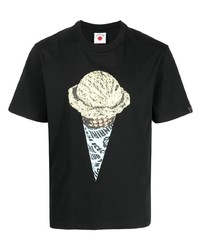 schwarzes bedrucktes T-Shirt mit einem Rundhalsausschnitt von Icecream