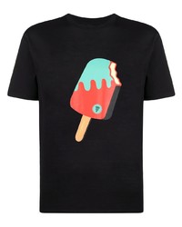 schwarzes bedrucktes T-Shirt mit einem Rundhalsausschnitt von Icecream