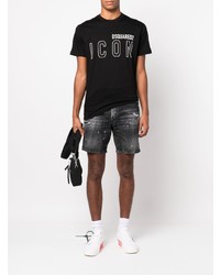 schwarzes bedrucktes T-Shirt mit einem Rundhalsausschnitt von DSQUARED2