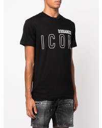 schwarzes bedrucktes T-Shirt mit einem Rundhalsausschnitt von DSQUARED2