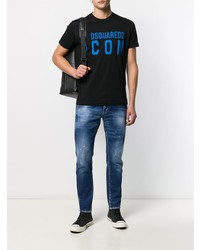 schwarzes bedrucktes T-Shirt mit einem Rundhalsausschnitt von DSQUARED2