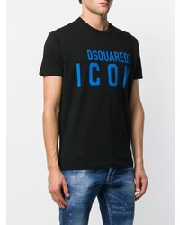 schwarzes bedrucktes T-Shirt mit einem Rundhalsausschnitt von DSQUARED2