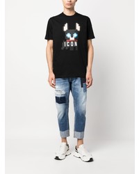 schwarzes bedrucktes T-Shirt mit einem Rundhalsausschnitt von DSQUARED2