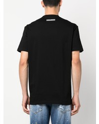 schwarzes bedrucktes T-Shirt mit einem Rundhalsausschnitt von DSQUARED2