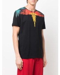 schwarzes bedrucktes T-Shirt mit einem Rundhalsausschnitt von Marcelo Burlon County of Milan