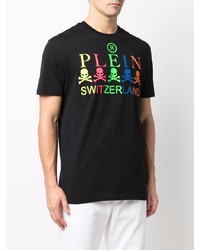 schwarzes bedrucktes T-Shirt mit einem Rundhalsausschnitt von Philipp Plein