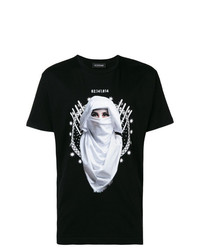 schwarzes bedrucktes T-Shirt mit einem Rundhalsausschnitt von Icosae