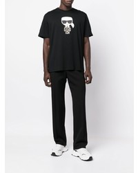 schwarzes bedrucktes T-Shirt mit einem Rundhalsausschnitt von Karl Lagerfeld