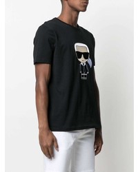 schwarzes bedrucktes T-Shirt mit einem Rundhalsausschnitt von Karl Lagerfeld