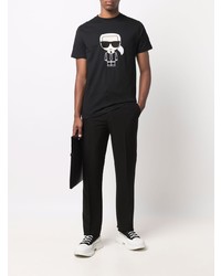 schwarzes bedrucktes T-Shirt mit einem Rundhalsausschnitt von Karl Lagerfeld