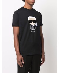 schwarzes bedrucktes T-Shirt mit einem Rundhalsausschnitt von Karl Lagerfeld