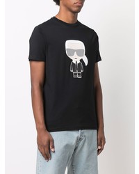 schwarzes bedrucktes T-Shirt mit einem Rundhalsausschnitt von Karl Lagerfeld