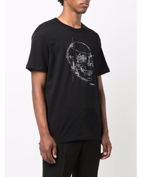 schwarzes bedrucktes T-Shirt mit einem Rundhalsausschnitt von Alexander McQueen