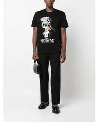 schwarzes bedrucktes T-Shirt mit einem Rundhalsausschnitt von Versace