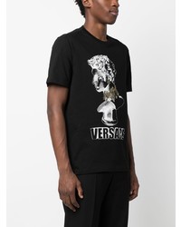 schwarzes bedrucktes T-Shirt mit einem Rundhalsausschnitt von Versace