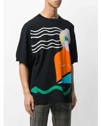 schwarzes bedrucktes T-Shirt mit einem Rundhalsausschnitt von Walter Van Beirendonck