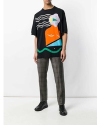 schwarzes bedrucktes T-Shirt mit einem Rundhalsausschnitt von Walter Van Beirendonck