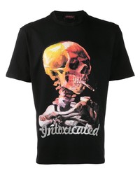 schwarzes bedrucktes T-Shirt mit einem Rundhalsausschnitt von Intoxicated
