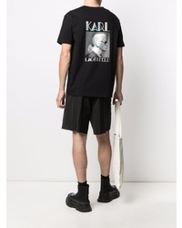 schwarzes bedrucktes T-Shirt mit einem Rundhalsausschnitt von Karl Lagerfeld